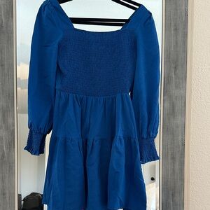 Blue Long Sleeve Women’s Square Neck Dress